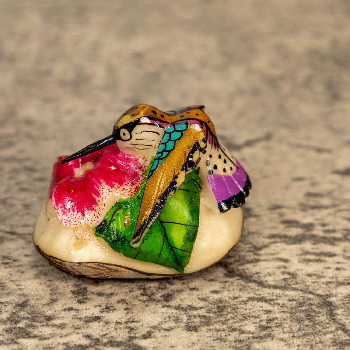 Hummingbird With Flower Tagua Nut Carving