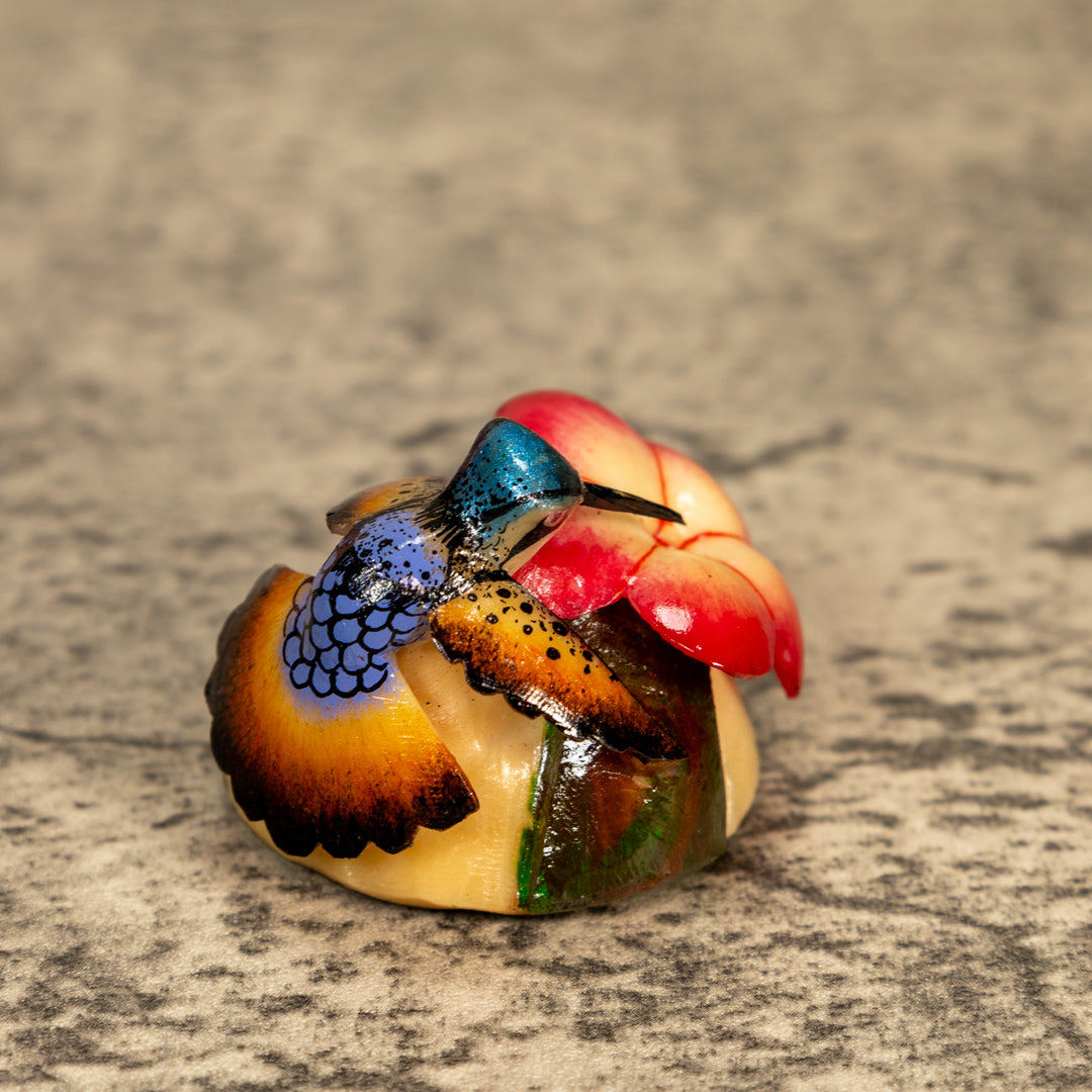 Hummingbird With Flower Tagua Nut Carving