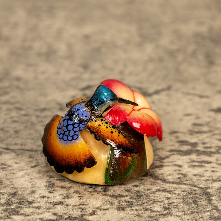 Hummingbird With Flower Tagua Nut Carving