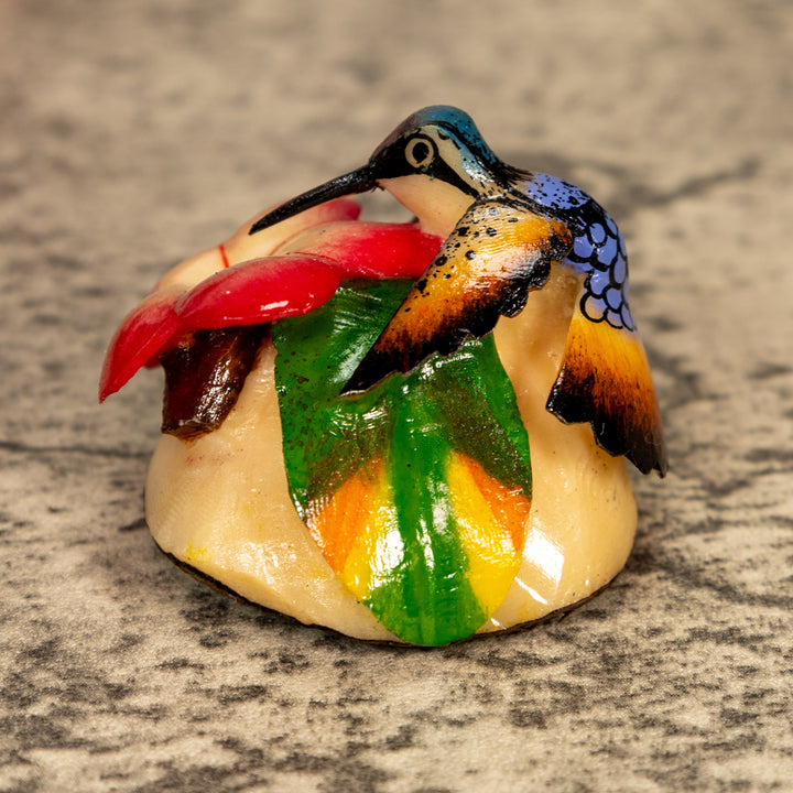 Hummingbird With Flower Tagua Nut Carving