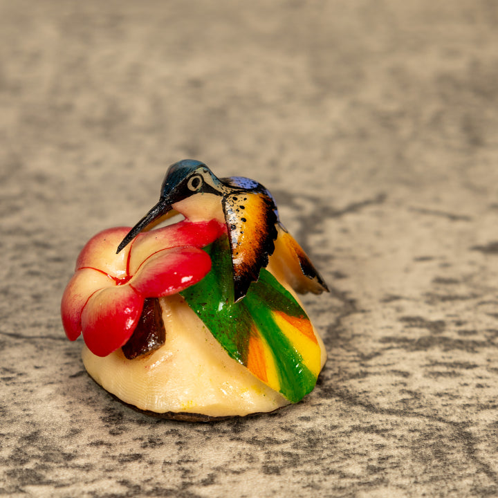 Hummingbird With Flower Tagua Nut Carving