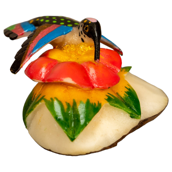 Hummingbird With Flower Tagua Nut Carving