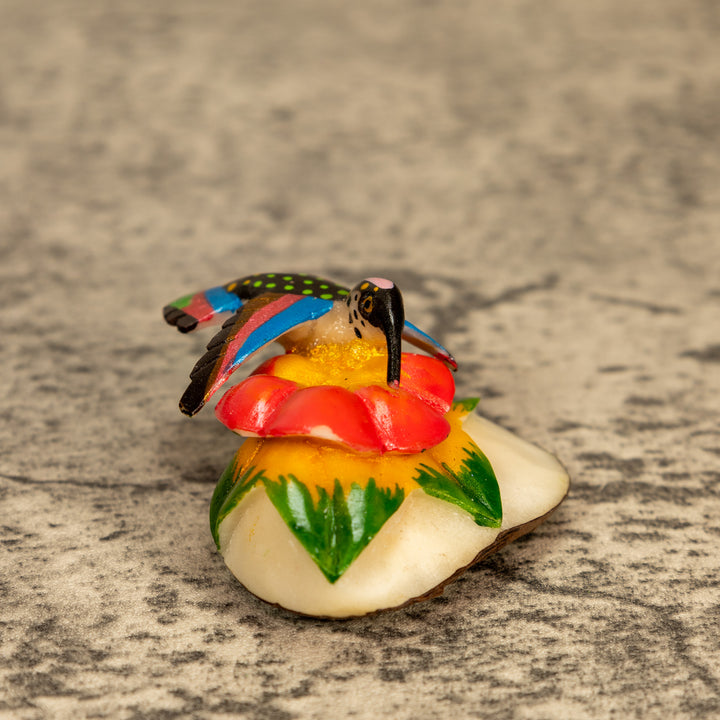 Hummingbird With Flower Tagua Nut Carving