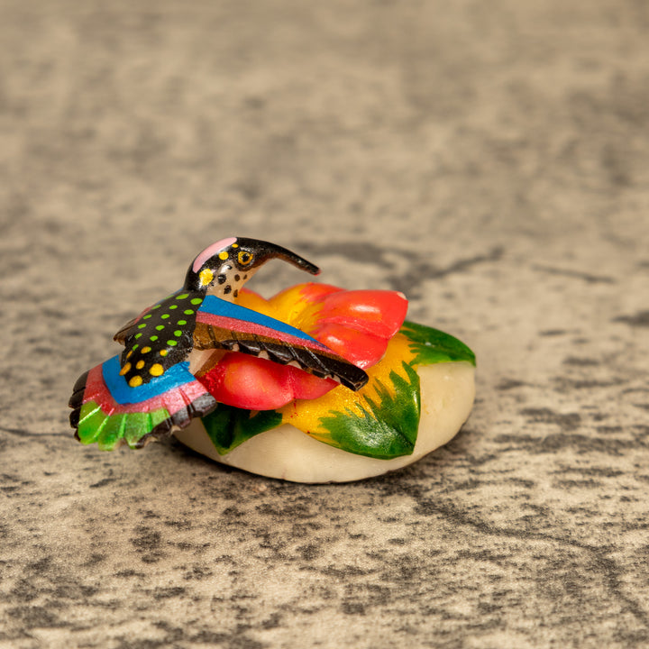Hummingbird With Flower Tagua Nut Carving