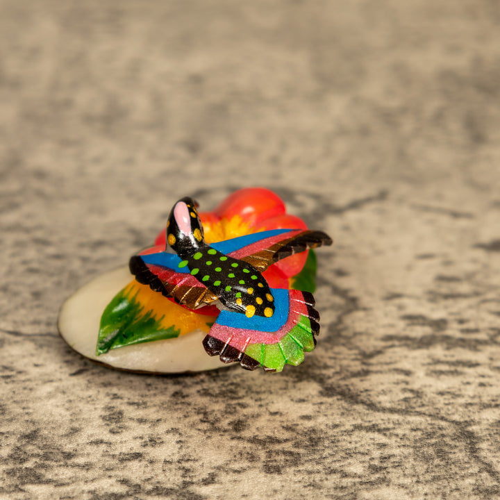 Hummingbird With Flower Tagua Nut Carving