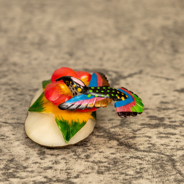 Hummingbird With Flower Tagua Nut Carving
