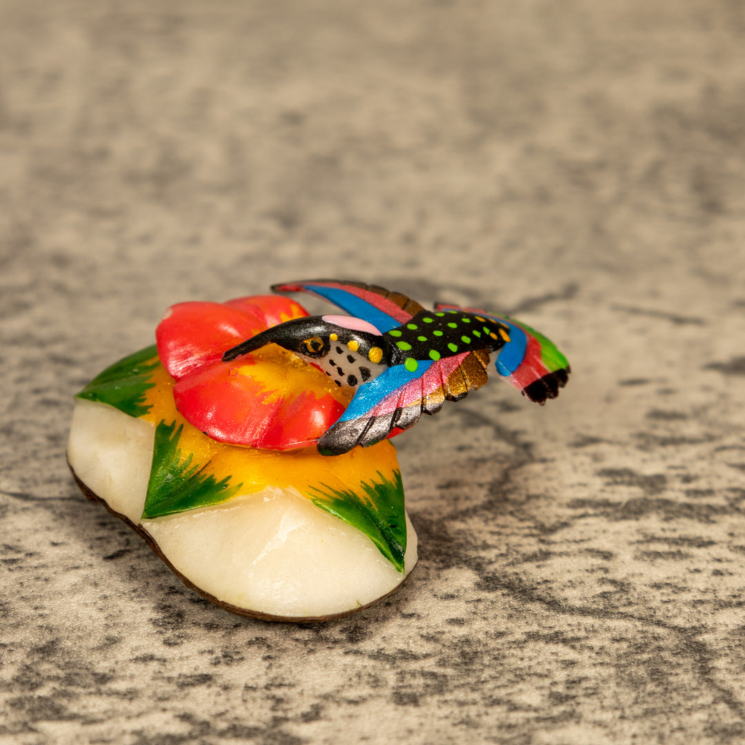 Hummingbird With Flower Tagua Nut Carving