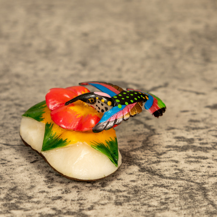 Hummingbird With Flower Tagua Nut Carving