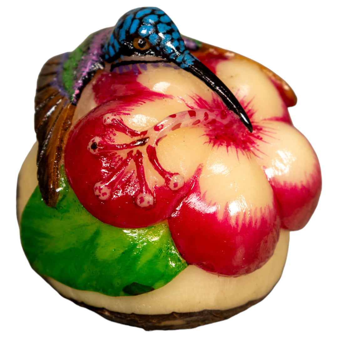 Hummingbird With Flower Tagua Nut Carving