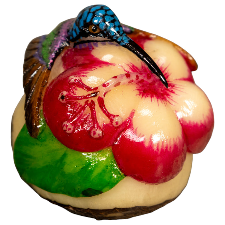 Hummingbird With Flower Tagua Nut Carving