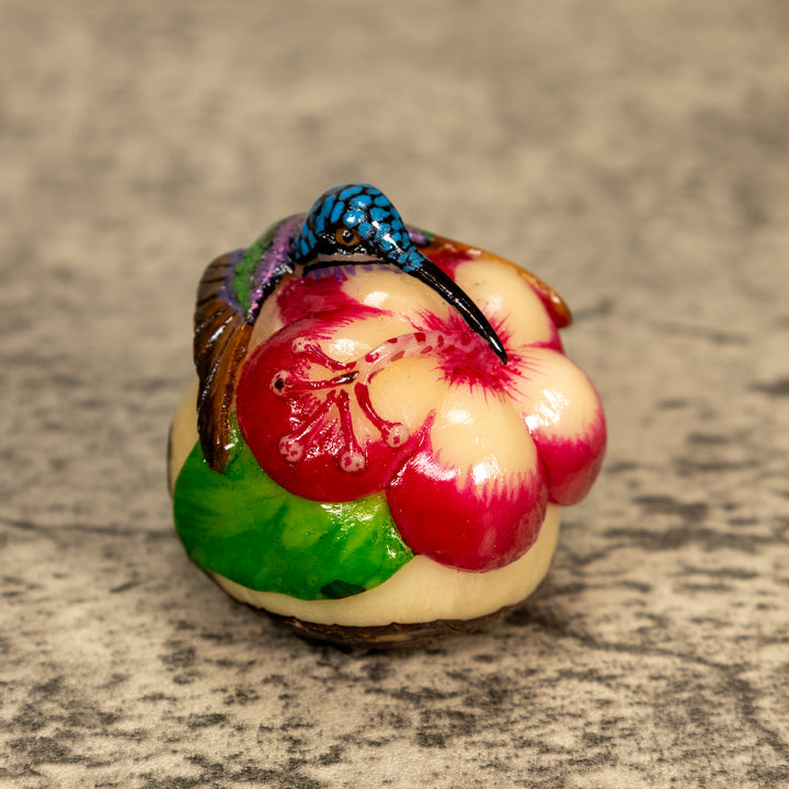 Hummingbird With Flower Tagua Nut Carving