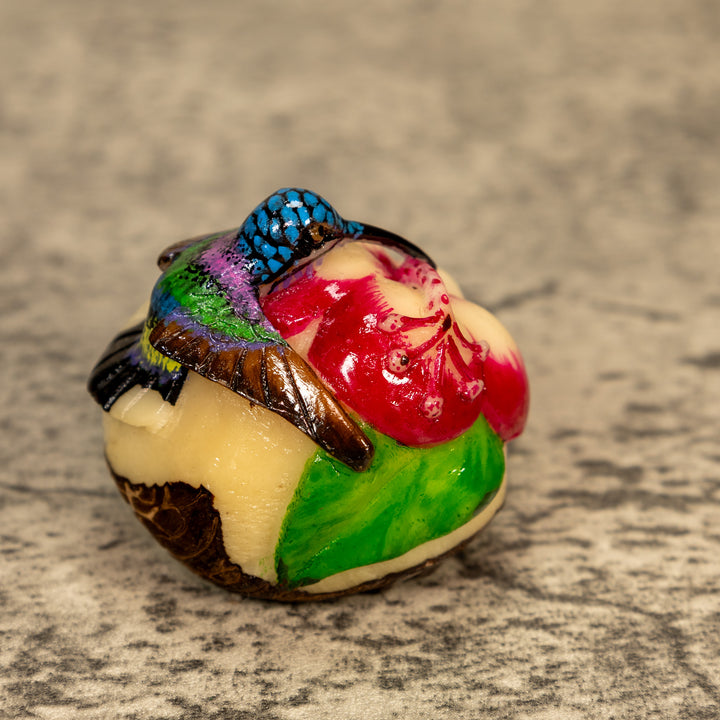 Hummingbird With Flower Tagua Nut Carving