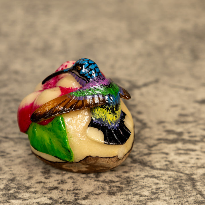 Hummingbird With Flower Tagua Nut Carving
