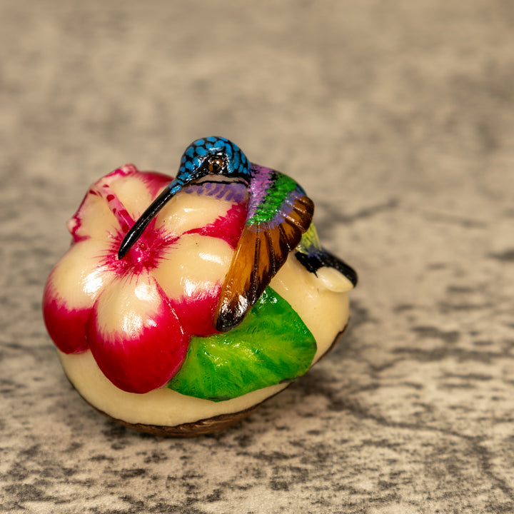 Hummingbird With Flower Tagua Nut Carving