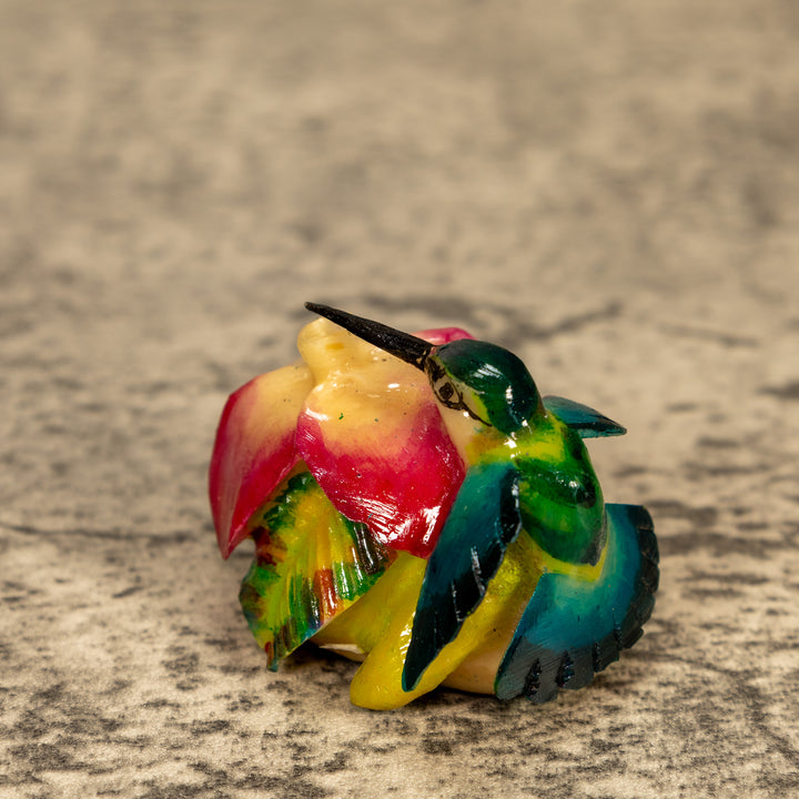 Hummingbird With Flower Tagua Nut Carving