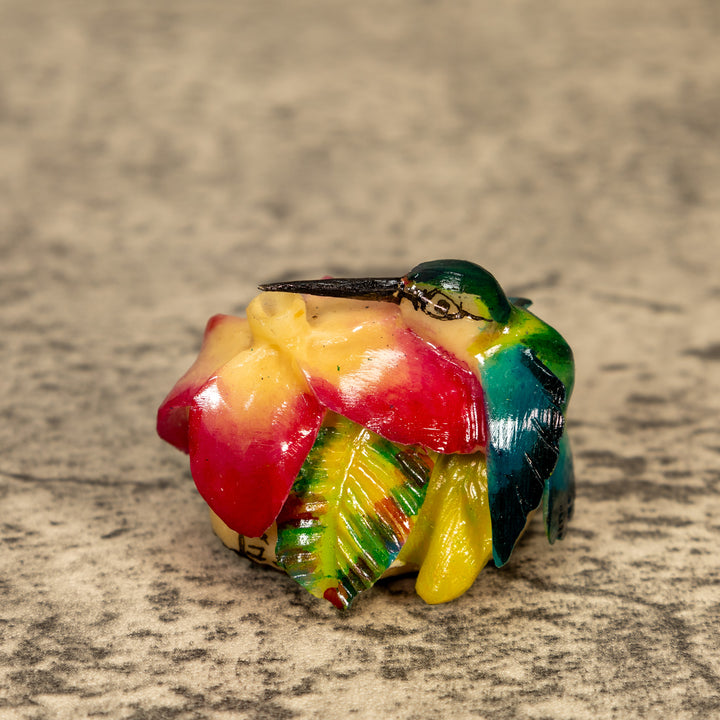 Hummingbird With Flower Tagua Nut Carving