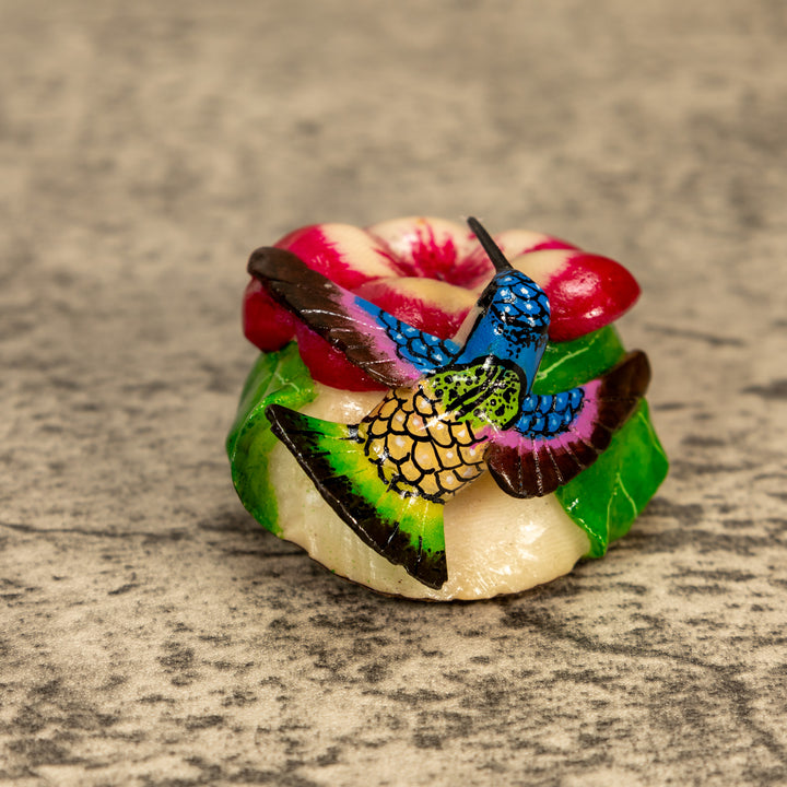 Hummingbird With Flower Tagua Nut Carving