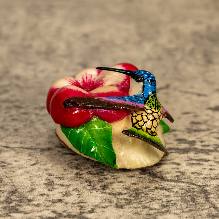 Hummingbird With Flower Tagua Nut Carving