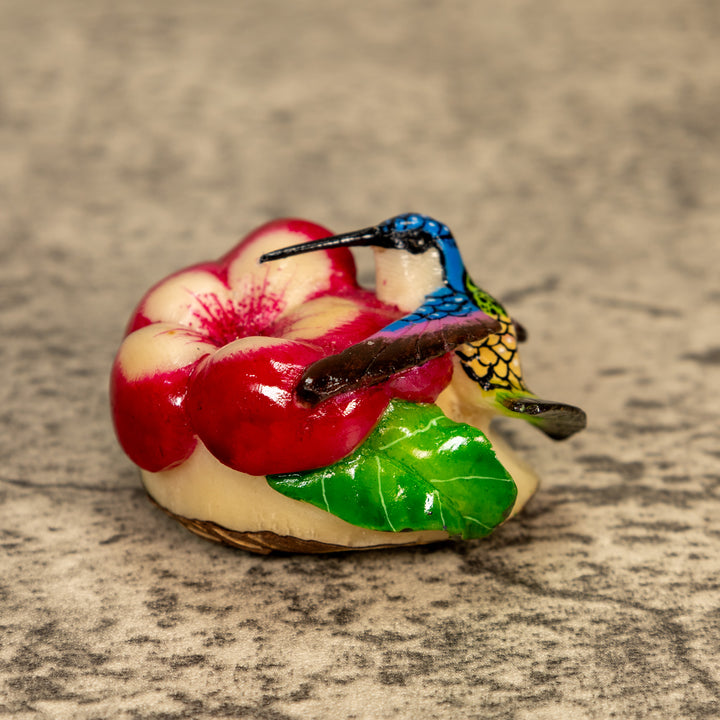 Hummingbird With Flower Tagua Nut Carving