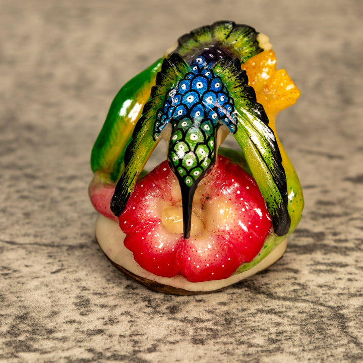 Hummingbird With Flower Tagua Nut Carving