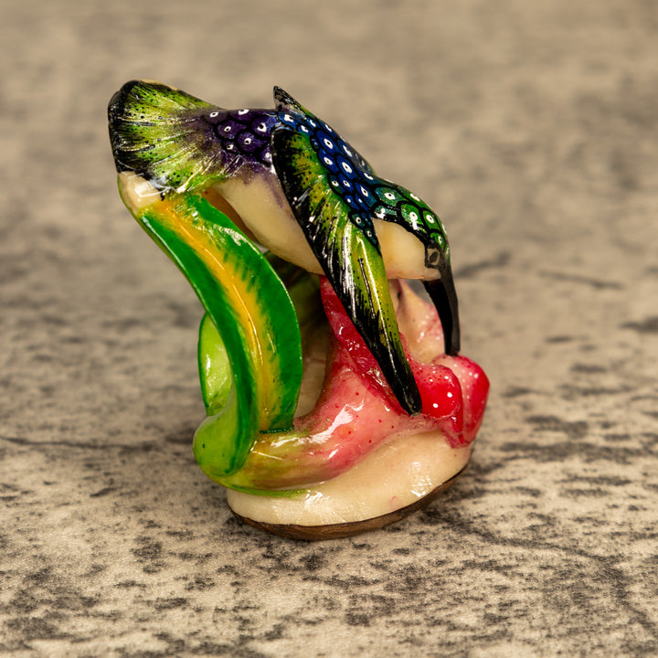 Hummingbird With Flower Tagua Nut Carving