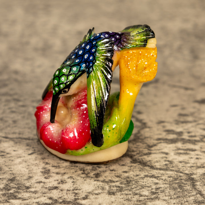 Hummingbird With Flower Tagua Nut Carving