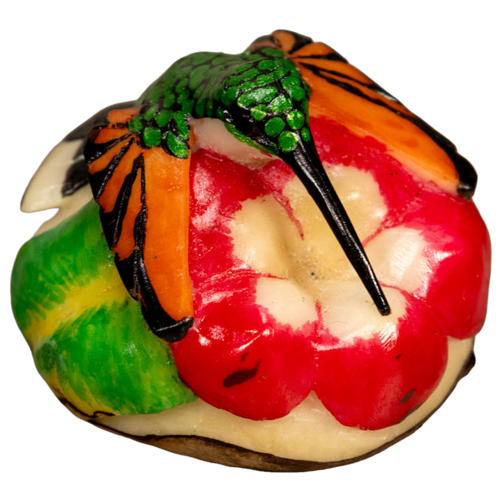 Hummingbird With Flower Tagua Nut Carving