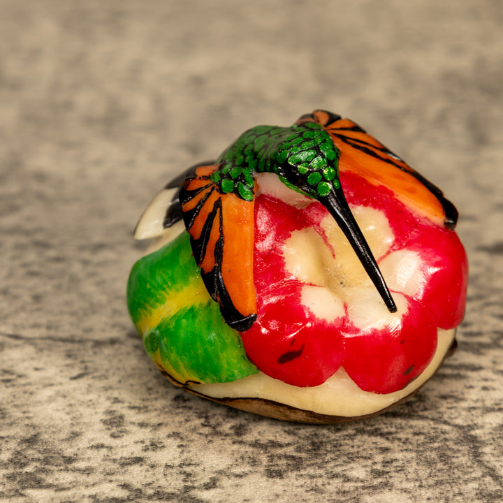 Hummingbird With Flower Tagua Nut Carving