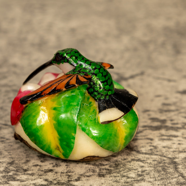 Hummingbird With Flower Tagua Nut Carving