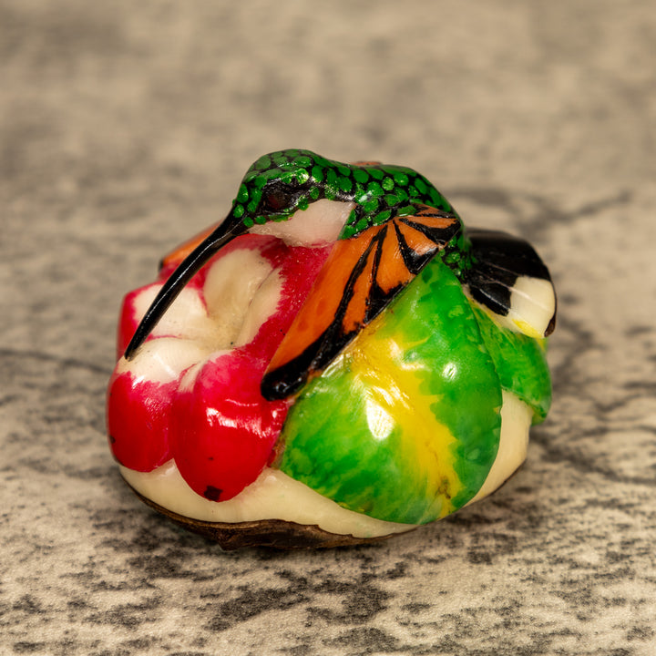 Hummingbird With Flower Tagua Nut Carving