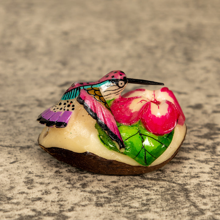 Hummingbird With Flower Tagua Nut Carving