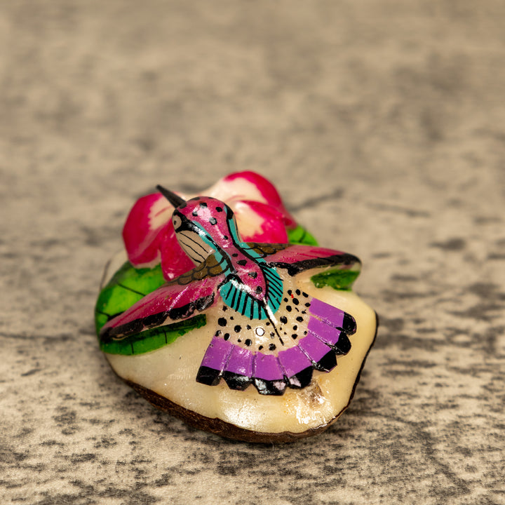 Hummingbird With Flower Tagua Nut Carving
