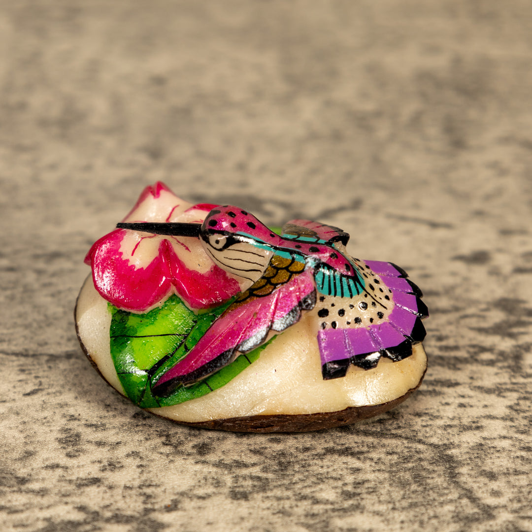 Hummingbird With Flower Tagua Nut Carving