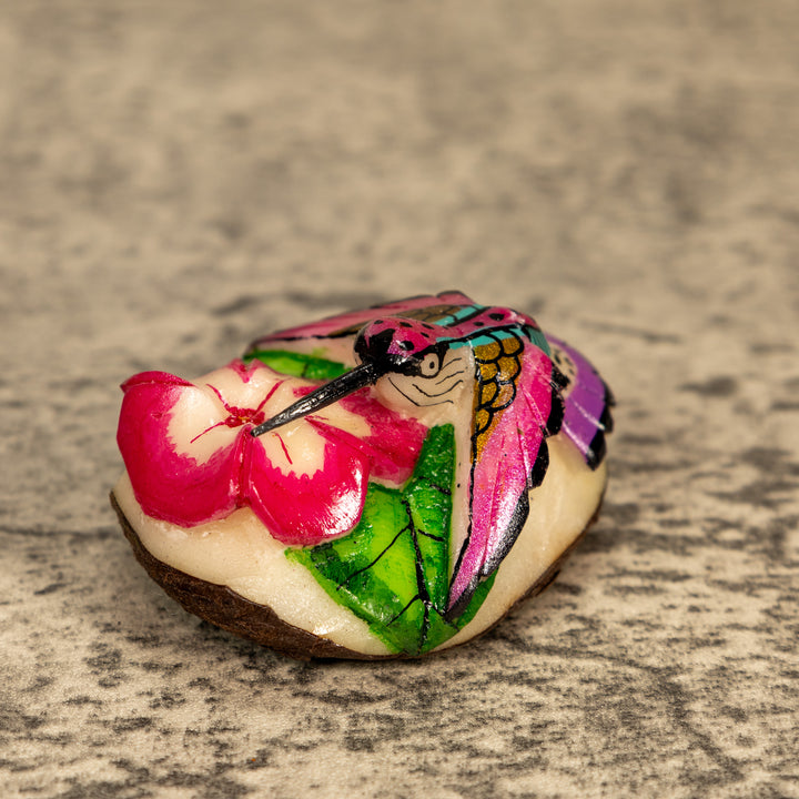 Hummingbird With Flower Tagua Nut Carving