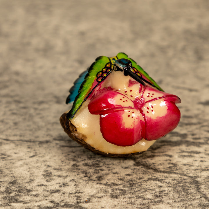 Hummingbird With Flower Tagua Nut Carving