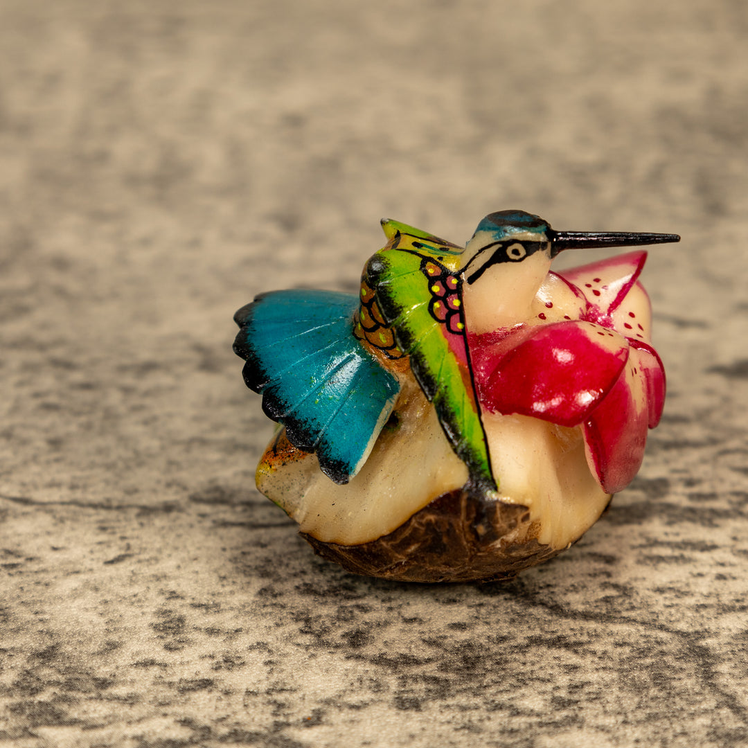 Hummingbird With Flower Tagua Nut Carving