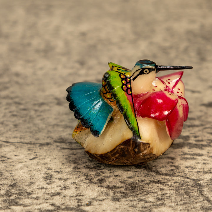 Hummingbird With Flower Tagua Nut Carving