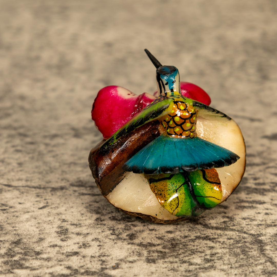 Hummingbird With Flower Tagua Nut Carving