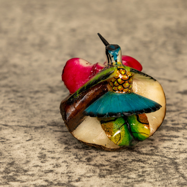 Hummingbird With Flower Tagua Nut Carving