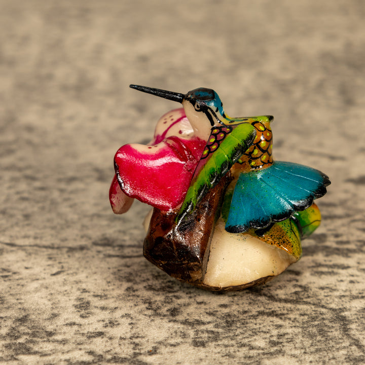 Hummingbird With Flower Tagua Nut Carving