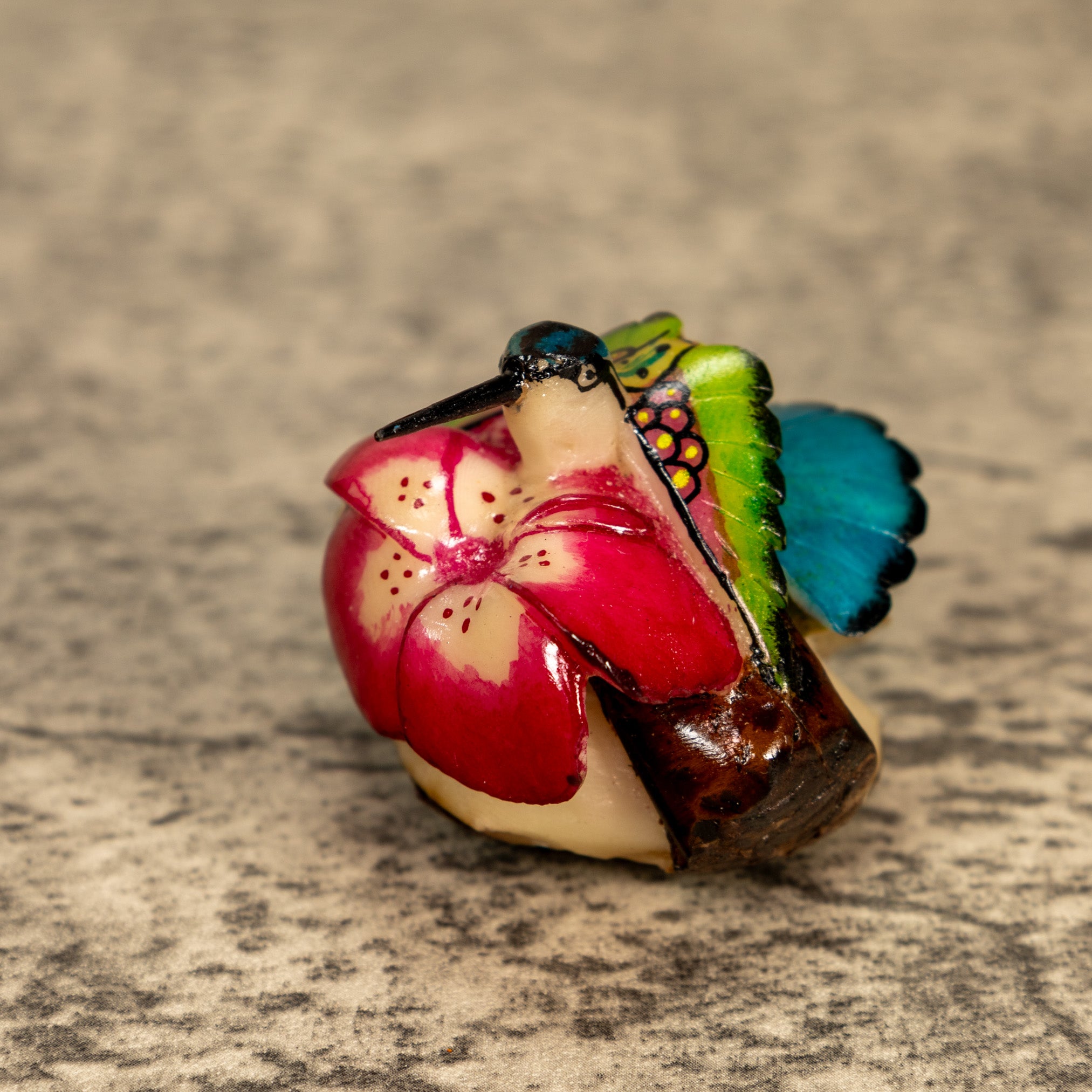 Hummingbird With Flower Tagua Nut Carving