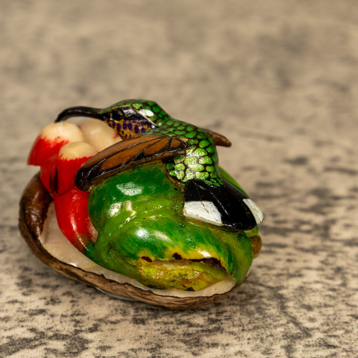 Hummingbird With Flower Tagua Nut Carving