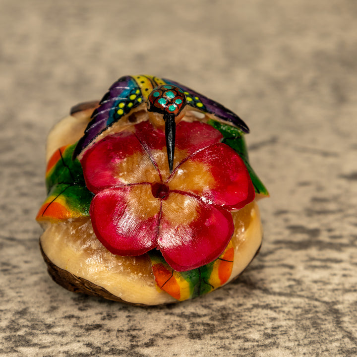 Hummingbird With Flower Tagua Nut Carving
