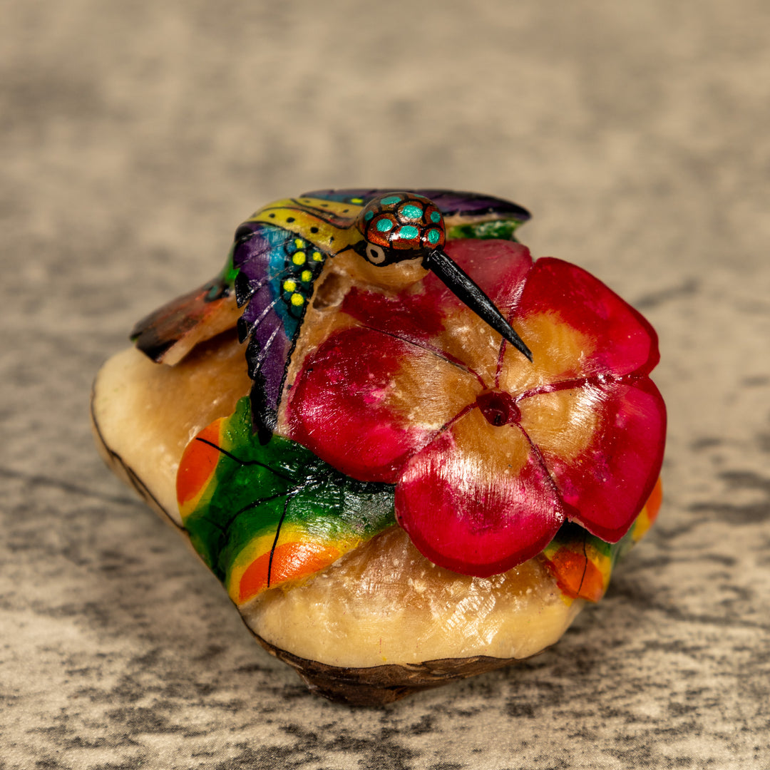 Hummingbird With Flower Tagua Nut Carving