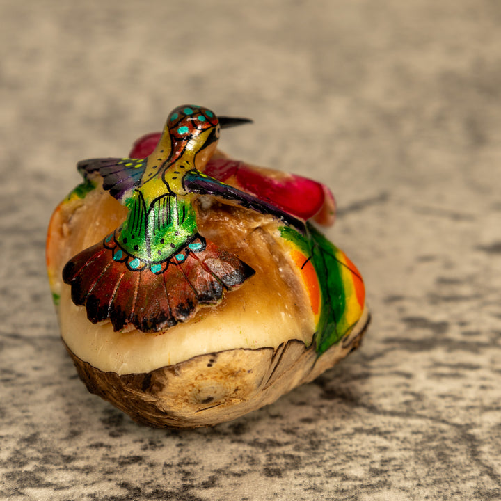 Hummingbird With Flower Tagua Nut Carving