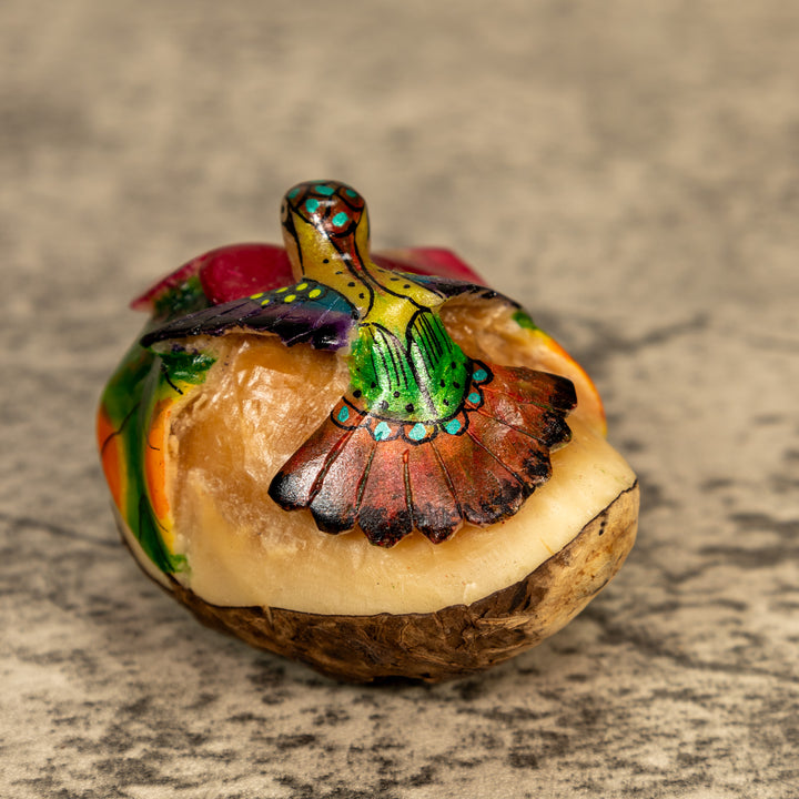 Hummingbird With Flower Tagua Nut Carving