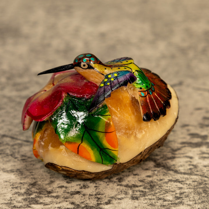 Hummingbird With Flower Tagua Nut Carving