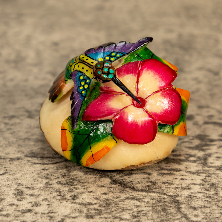 Hummingbird With Flower Tagua Nut Carving