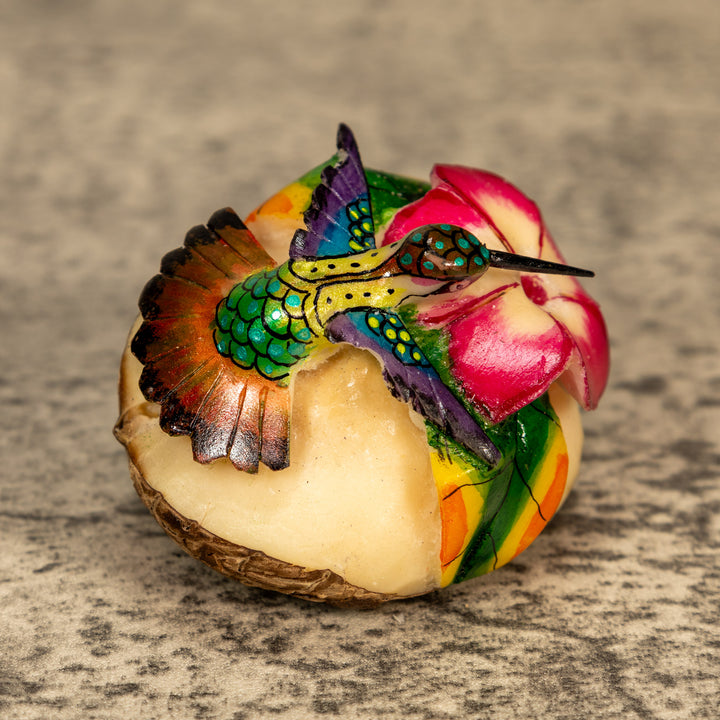 Hummingbird With Flower Tagua Nut Carving