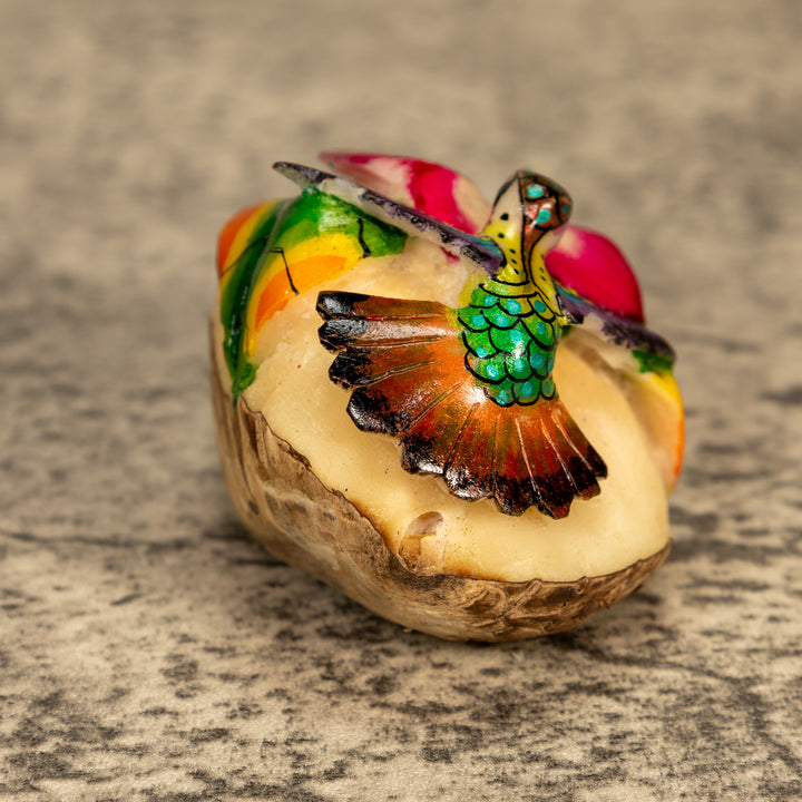 Hummingbird With Flower Tagua Nut Carving